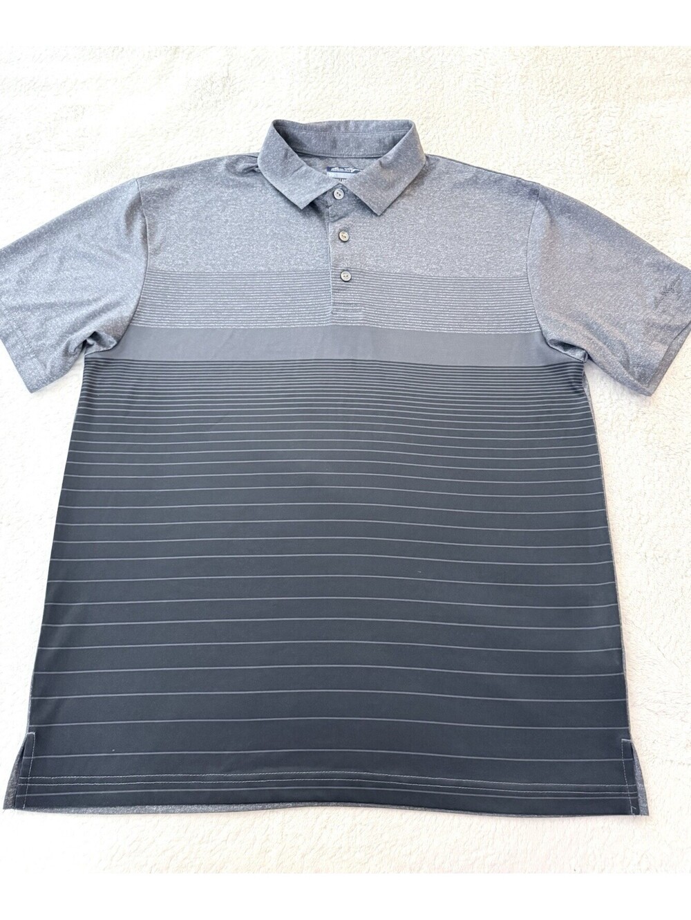 Ben Hogan Men’s Golf Polo Shirt Gray Black Striped Performance Stretch Size M